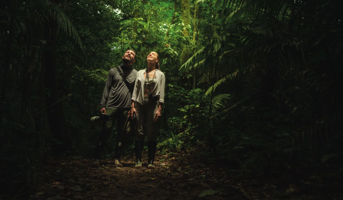 Guests exploring a rainforest trail at Napo Wildlife Center